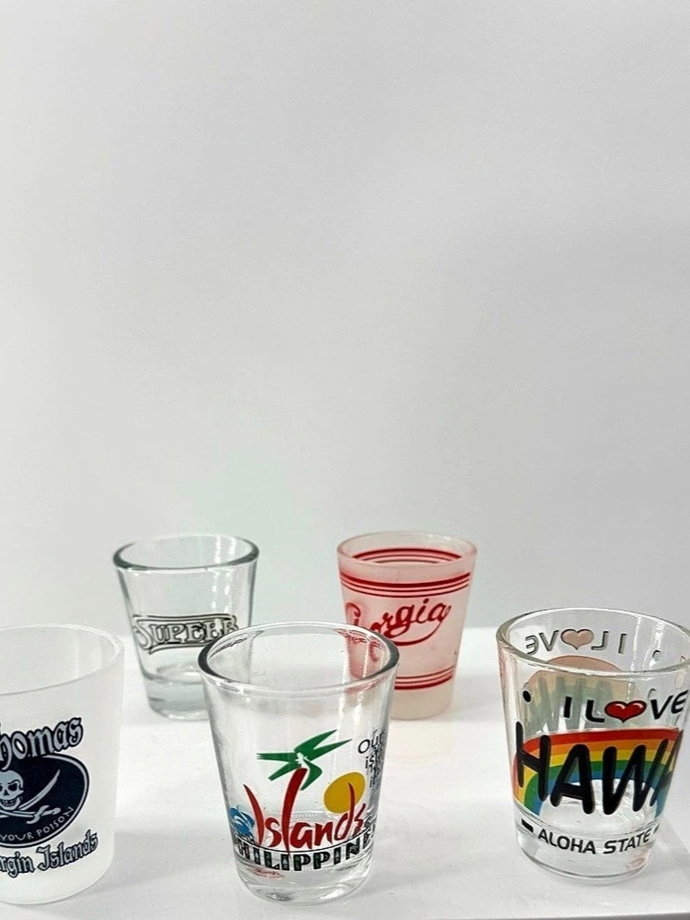 Souvenir Shot Glass Set of 5 Clear & Red Drinkware